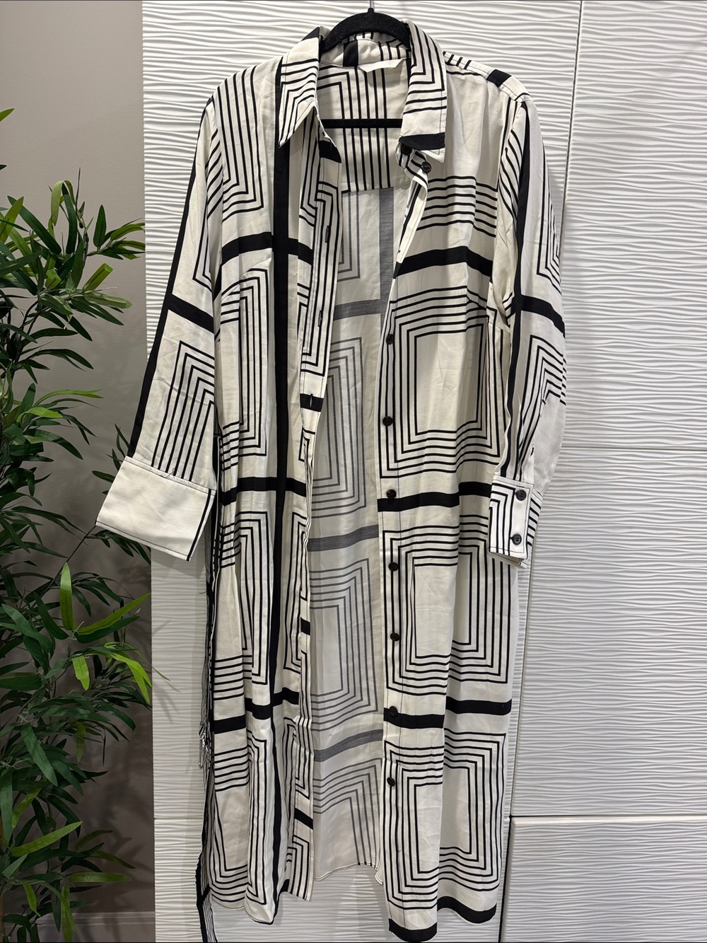 H&M Black and White Striped Button-Front Shirt